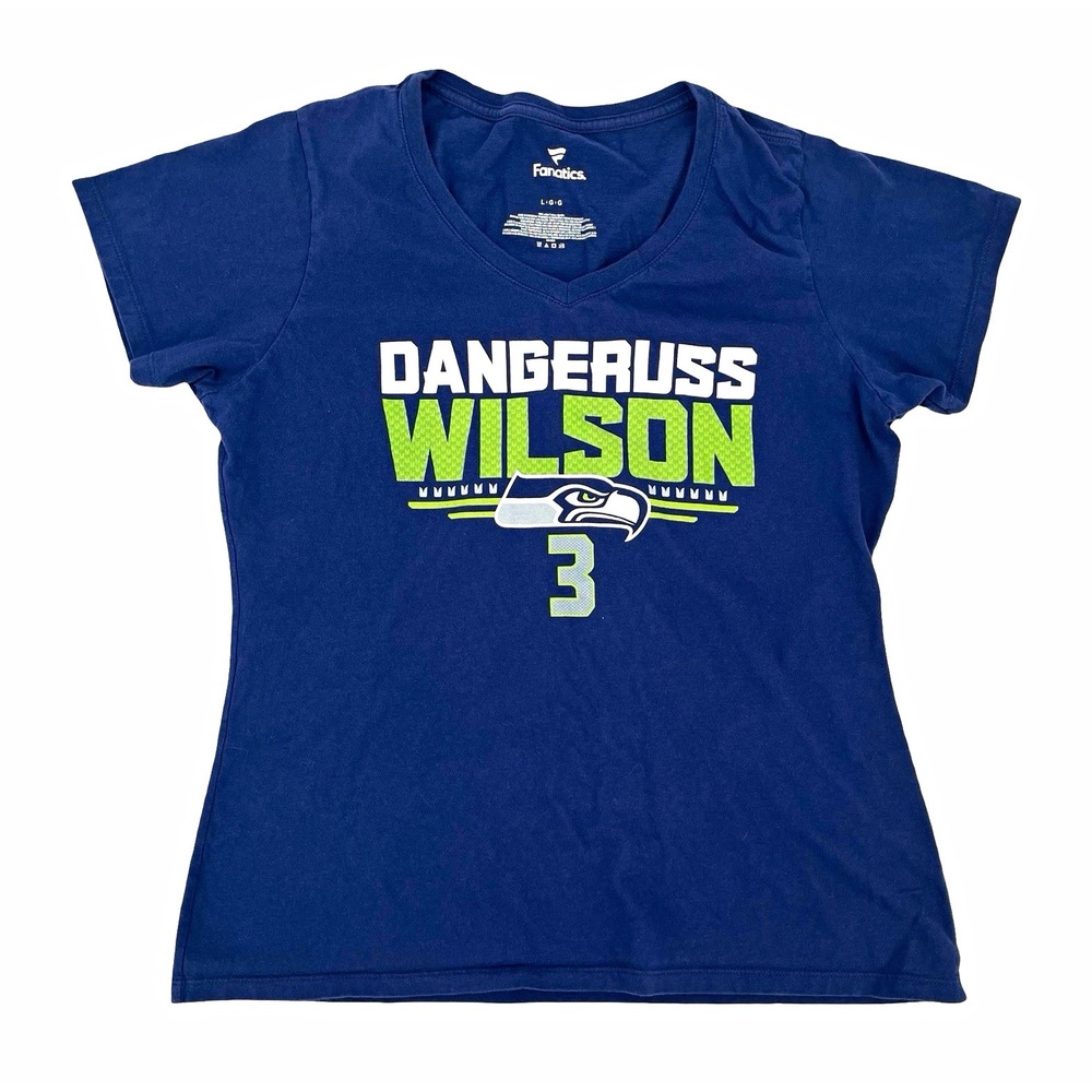 Seattle Seahawks Russell Wilson #3 Women's Large Fanatics V Neck T Shirt NFL